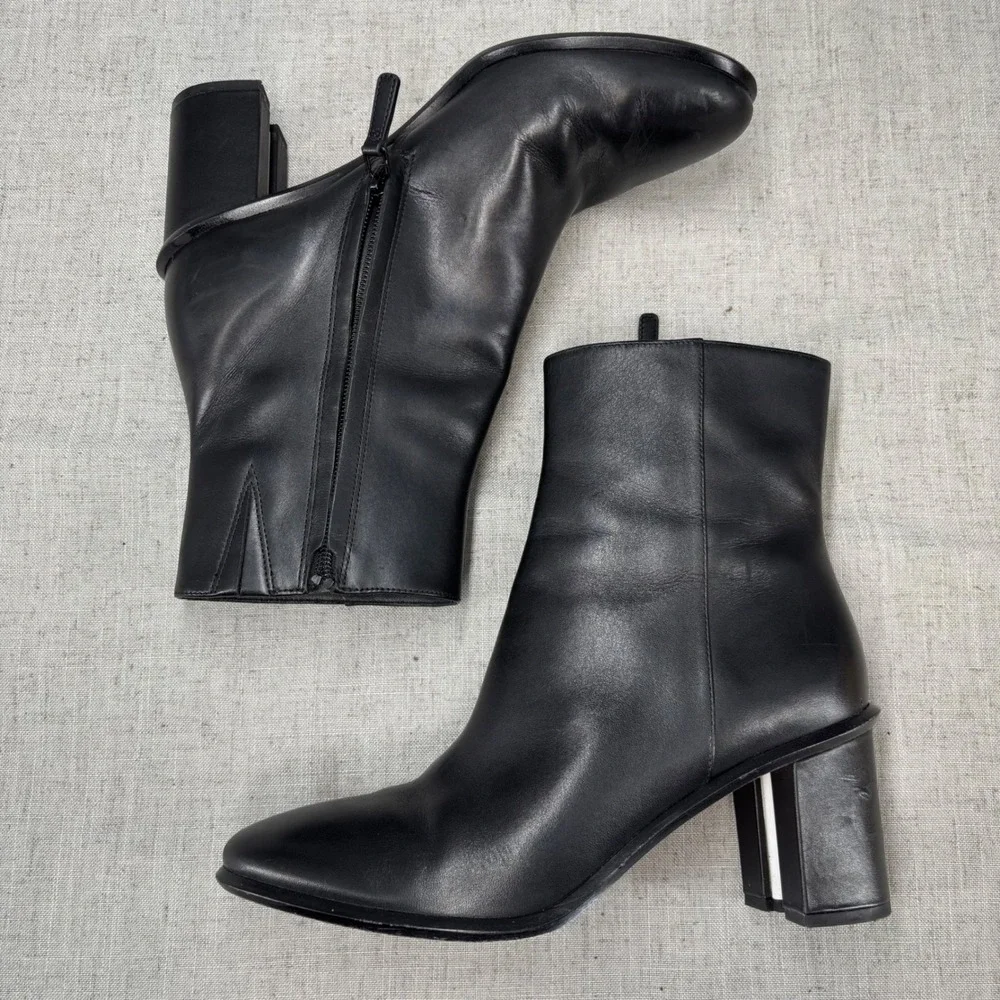 Tory Burch Brooke Stamped Heel Boots Black Leather Ankle Booties Women's‎ 8.5